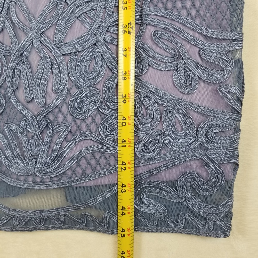 JS Collections Sheath Dress Womens 12 Blue Lavender Soutache Embroidered Mesh - Picture 7 of 8